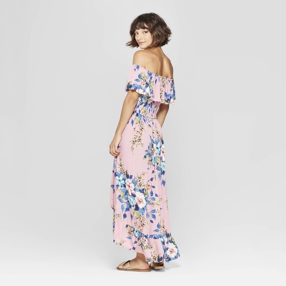 Floral Off the Shoulder High-Low Hem Maxi Dress - Picture 2 of 3